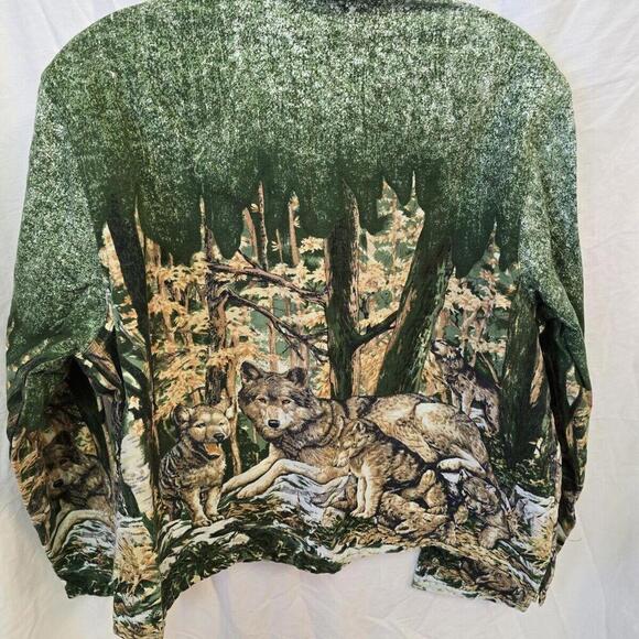 Vtg Whales Friends Button Up Embellished 100 Cotton Jacket Wolves Collared - Picture 4 of 12